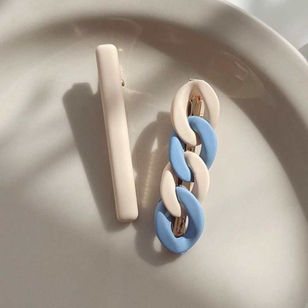 Set of 2 : Plain / Chunky Chain Hair Clip